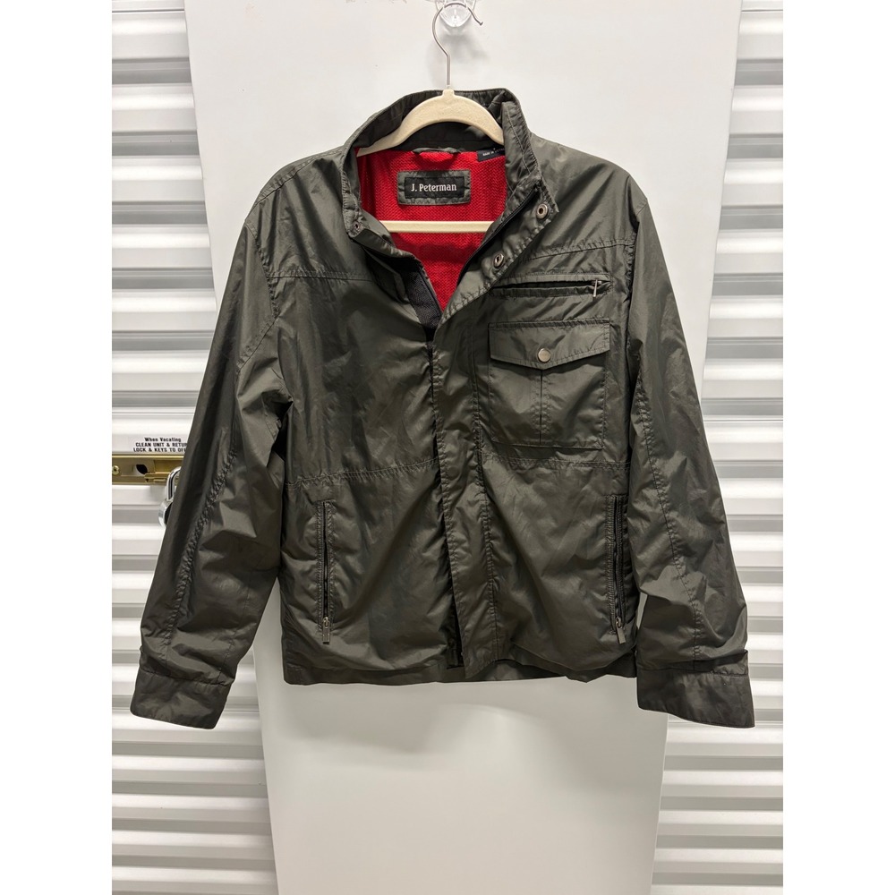 J. Peterman Utility Jacket Mens Size S Olive Green Zip Front Mesh Lined Good